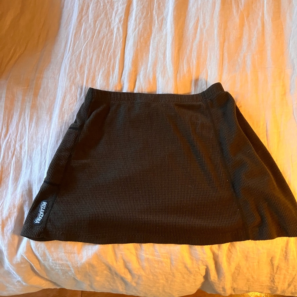 Melanzana Micro Grid Skirt - brown  color, women’s size medium